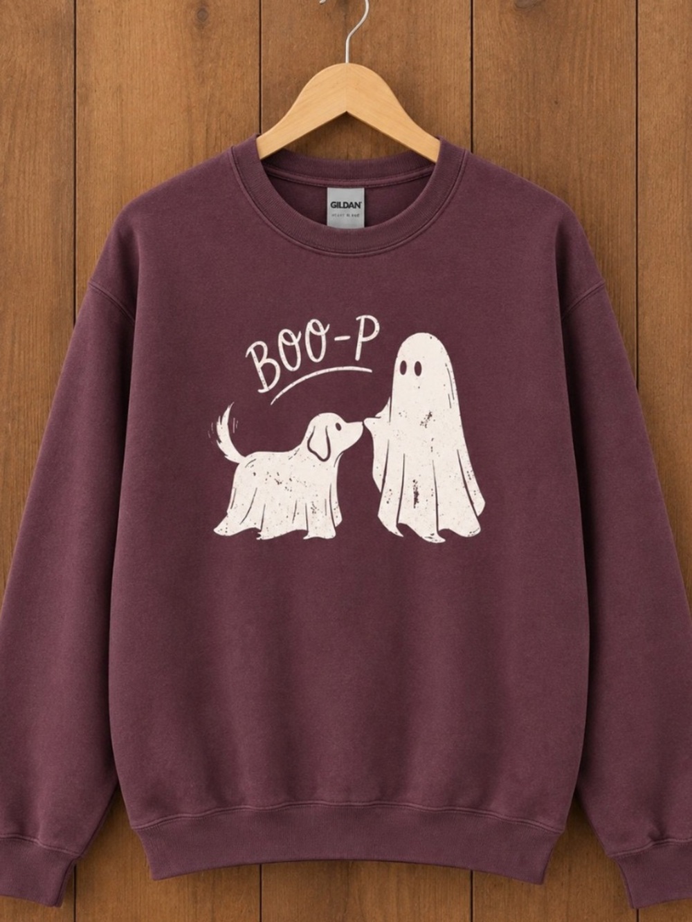 Boo-P Dog Ghost Halloween Nose Boop Vintage Maroon Sweatshirt